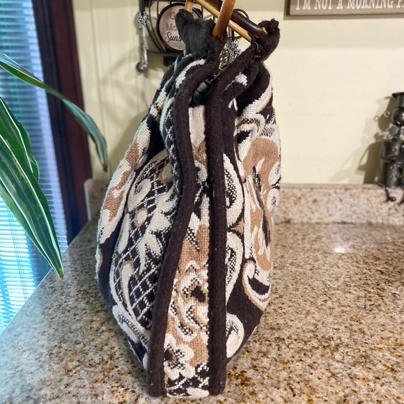 Vintage Knit Wool Purse with Wood Style Handles - Picture 6 of 6